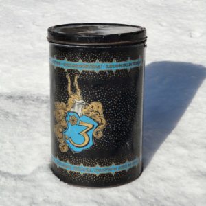 Alte Grosse Blechdose Zahner Zollikon Zürich. Kaffee Import Grossrösterei Kolonialwaren. Boite en tôle imprimée vers 1930.