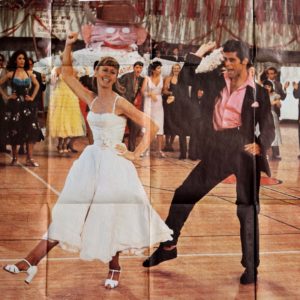 Grease Olivia Newton John Travolta. Affiche du film de 1978 de Randal Kleiser. Vintage poster movie