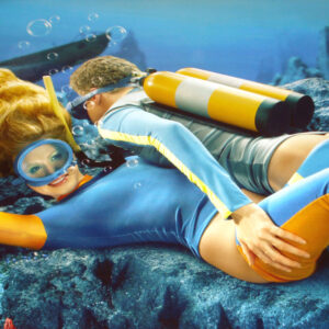 visuel des plongeurs photomontage sub aquatique. Pour la campagne love life stop sida. De l'office fédéral de la santé publique, en 2008.