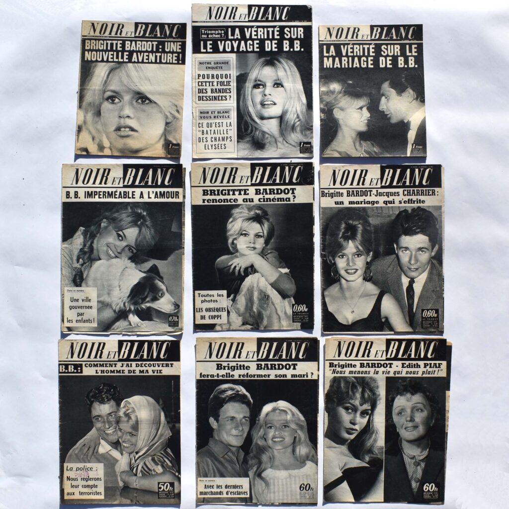 Brigitte Bardot 9 couvertures de magazines des années 1950 à 60