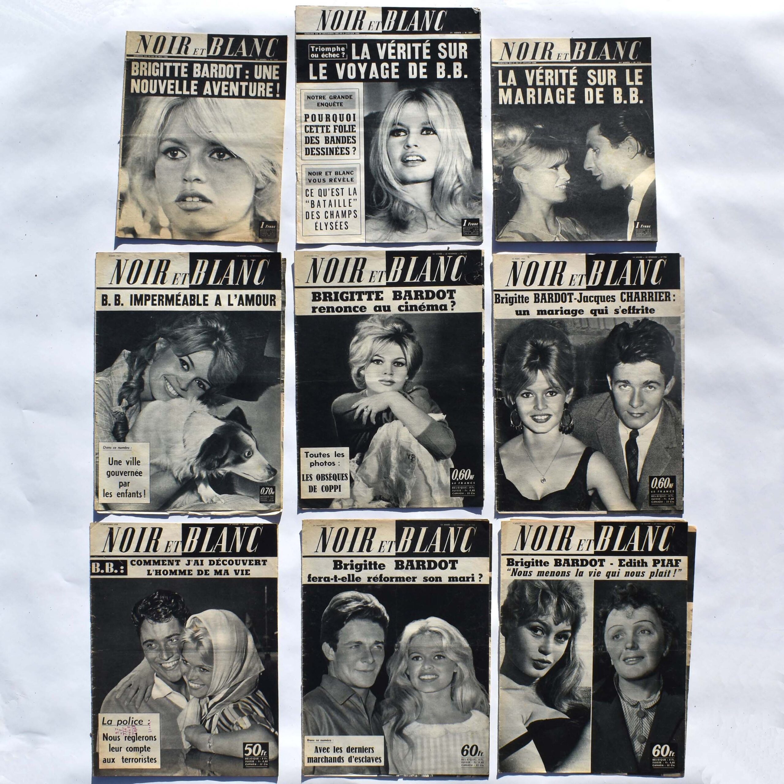 Brigitte Bardot 9 couvertures de magazines des années 1950 à 60