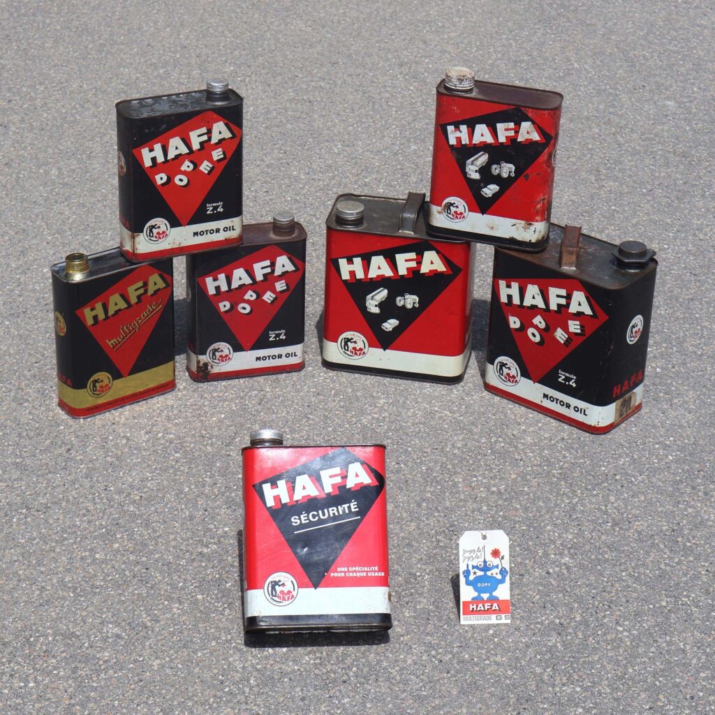 Hafa collection bidons d'huile 50s. boites en tôle litographiées