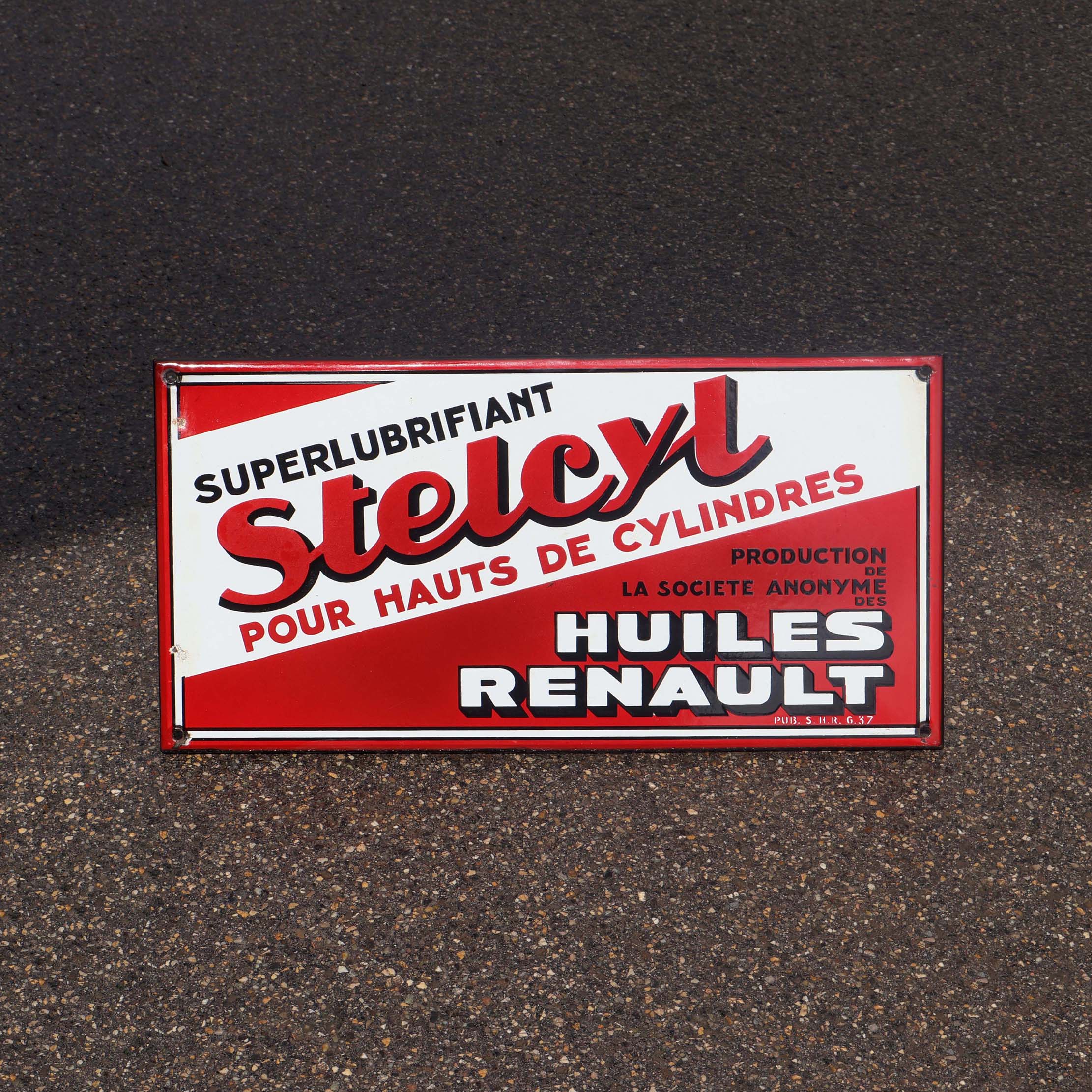 Plaque émaillée Stelcyl Renault 1937. Tôle publicitaire de garage