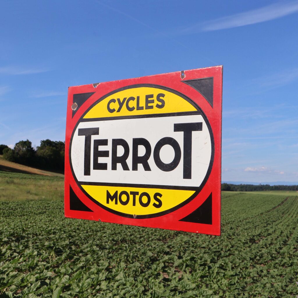 Plaque émaillée Terrot motos 50s. Enseigne d'agence double face