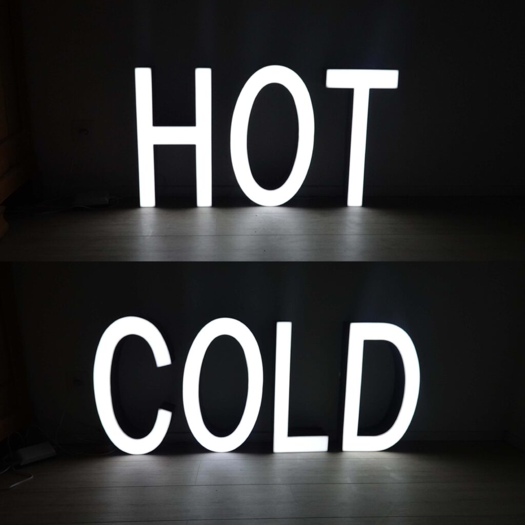 Lettres lumineuses 50cm déco. Hot cold. Lettres boitier