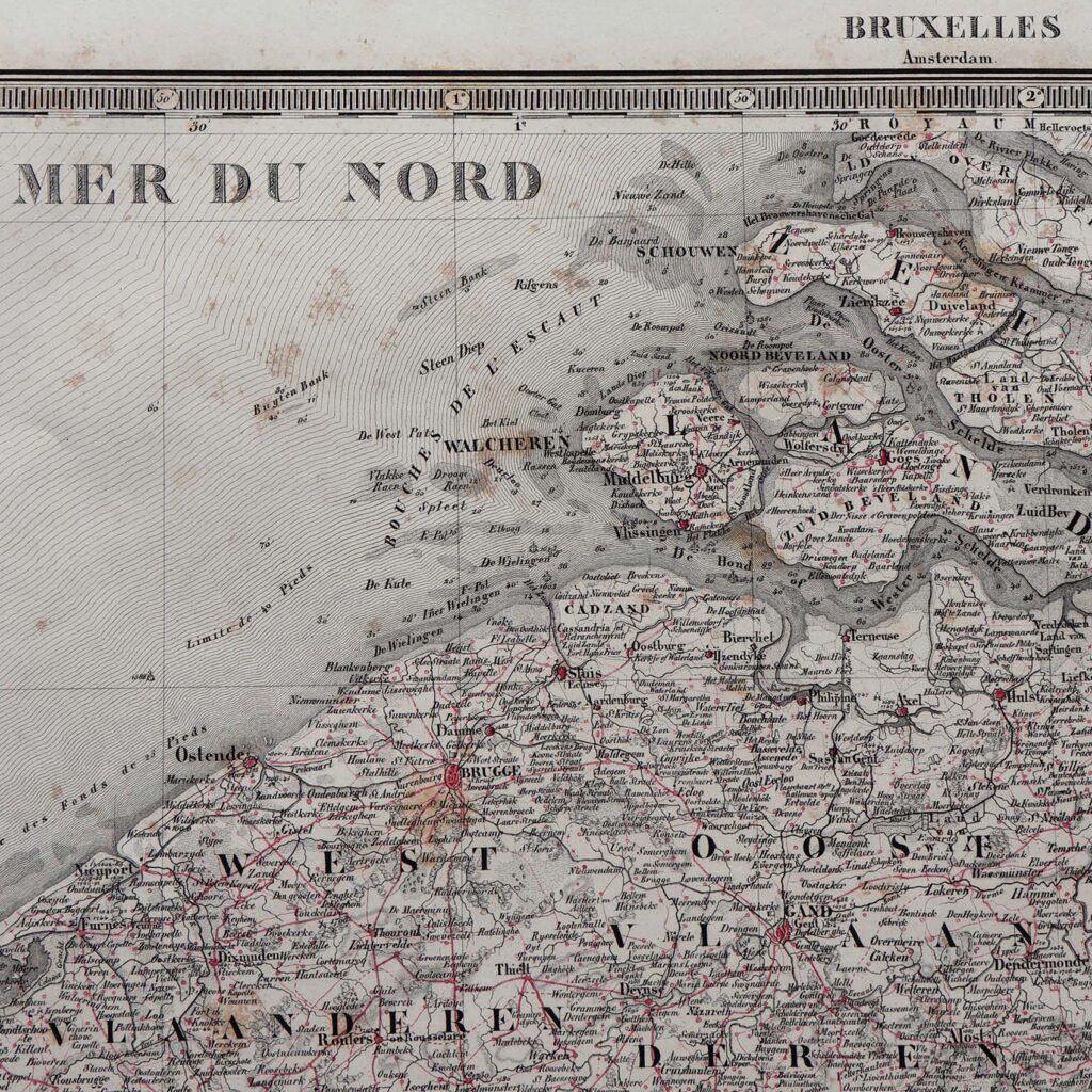 Carte géo Bruxelles 1850. Ancienne planche lithographique