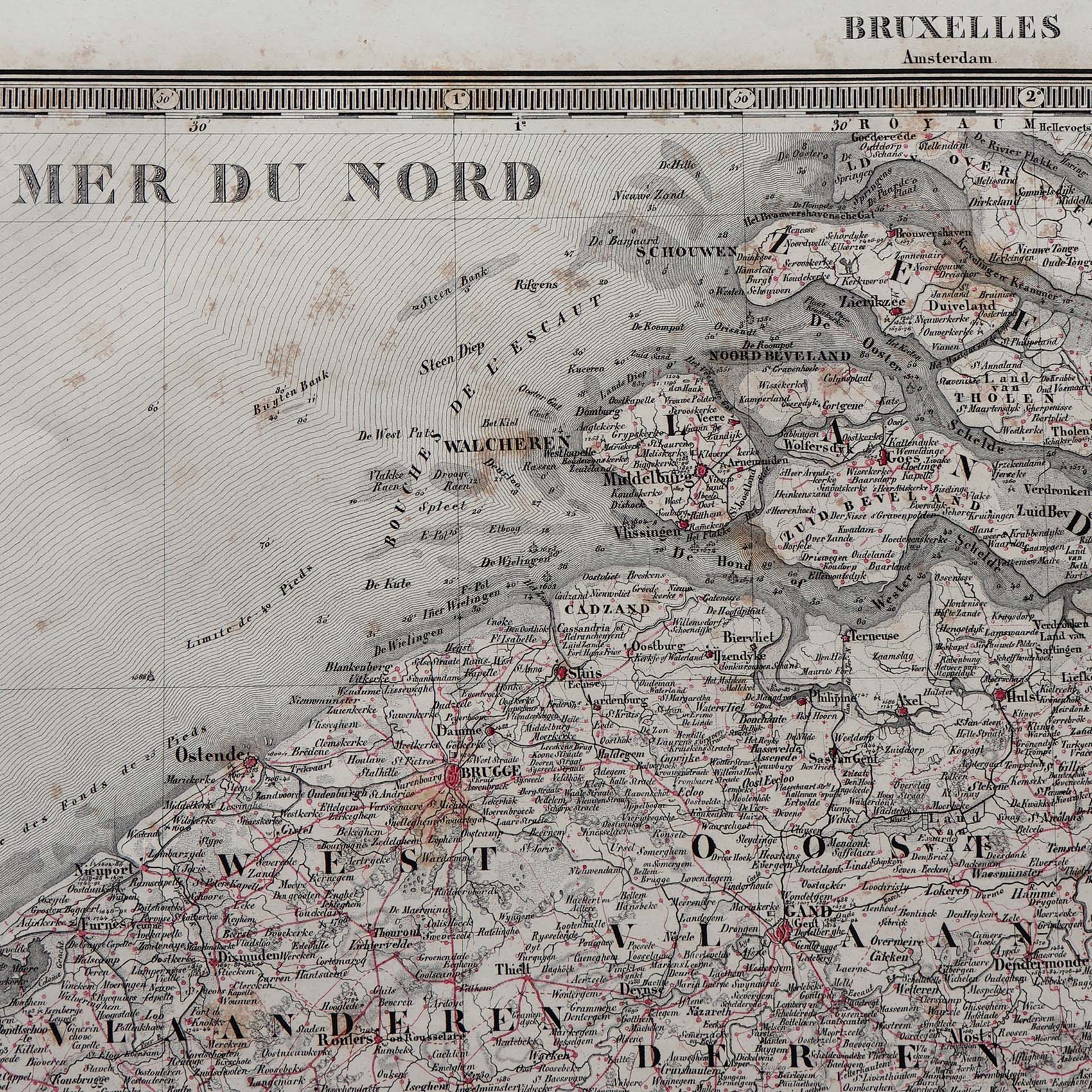 Carte géo Bruxelles 1850. Ancienne planche lithographique